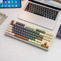 Free Wolf M87 wireless dual-mode keyboard in blueberry colour on a desk