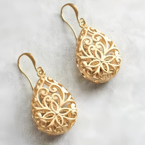 18K gold copper hollow carved geometric earrings for women with grid and cone design
