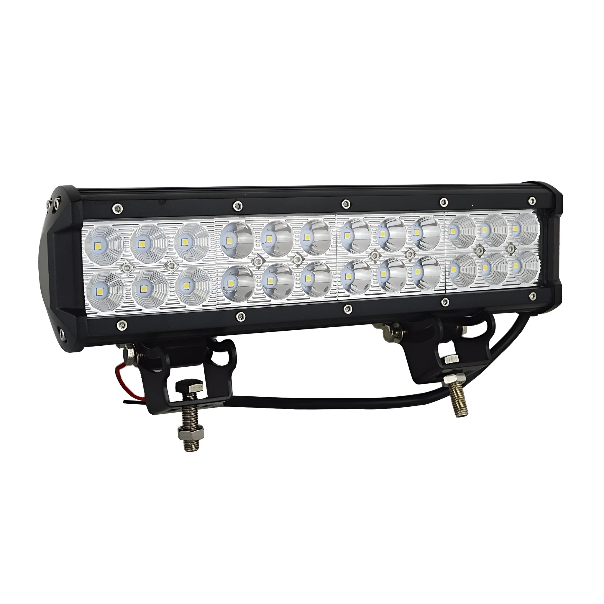 72W double row LED work light bar, black aluminium housing, for off-road vehicle roof or grille, IP67 waterproof, 6000-6500K