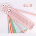 Pink plastic paper cutting machine with 12 pattern functions measuring 46.2 cm long