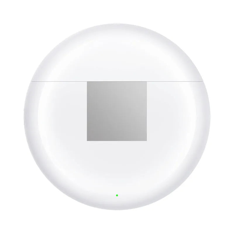 White Budz5 wireless Bluetooth headset with semi-in-ear design and charging compartment