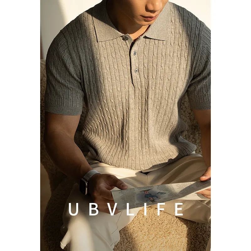 Men's short sleeve business top in polyester nylon acrylic wool blend available in khaki black white colours
