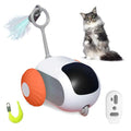 Smart cat toy car with feather teaser in blue, USB rechargeable, remote controlled