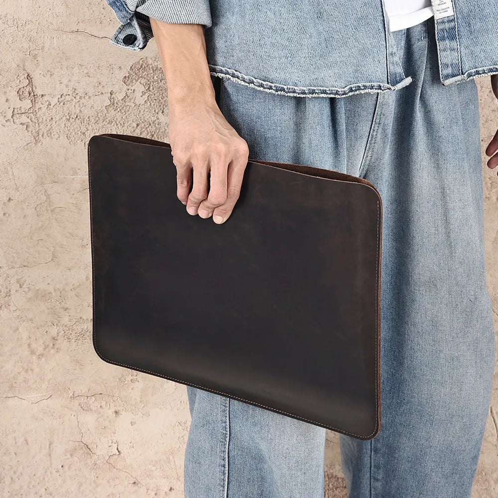 Genuine crazy horse leather horizontal computer liner bag in brown colour options