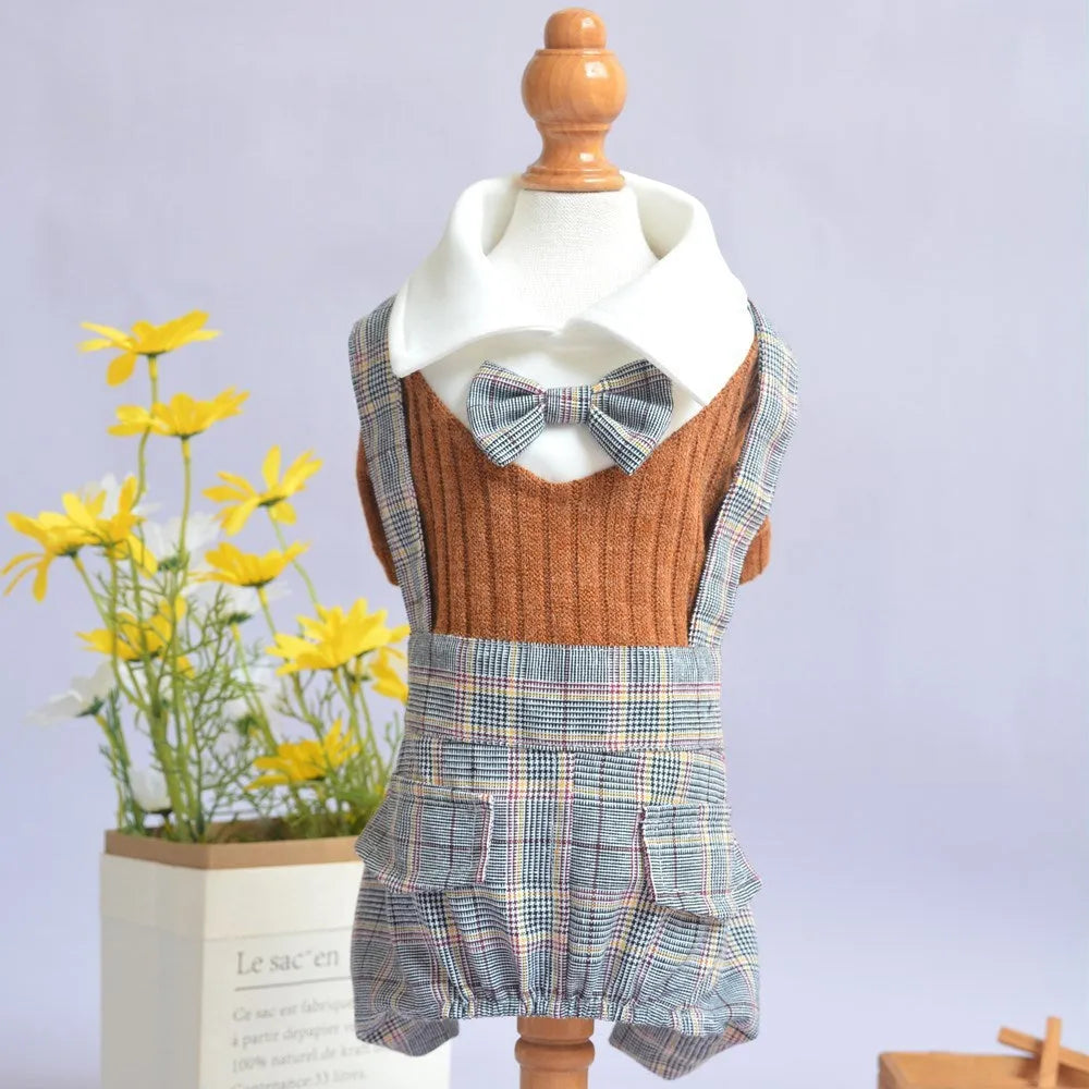 Orange cotton dog shirt for small pets with suit-style design