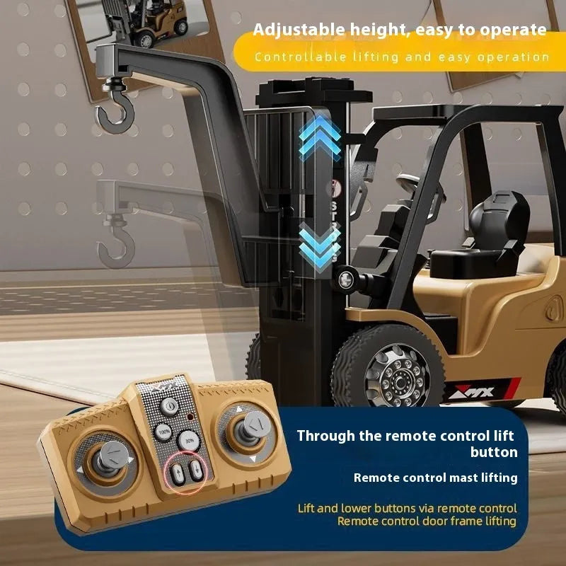 Mini alloy remote control forklift toy with cargo accessories on pallet