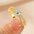 Women's electroplated copper zircon ring in heart-shaped, split-arm and star diamond designs