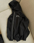 Men's grey hooded loose-fitting British style polyester jacket