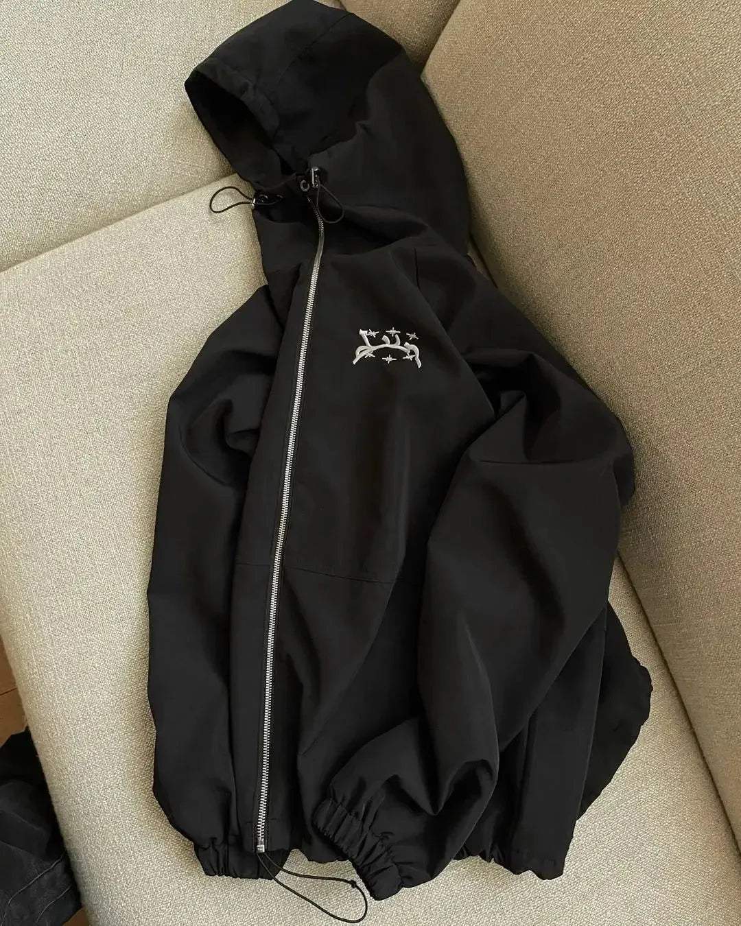 Men's grey hooded loose-fitting British style polyester jacket