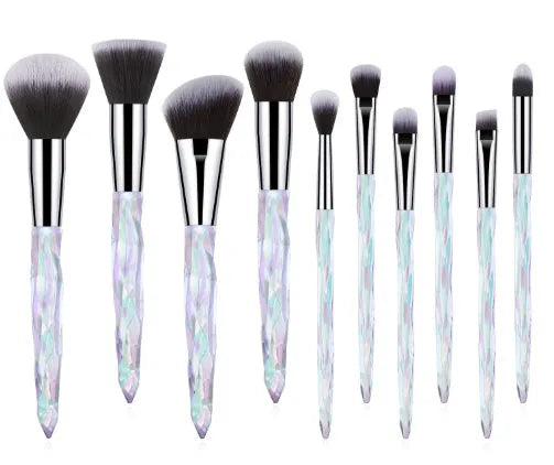 10 clear crystal foundation brushes with diamond shanks in four colour options