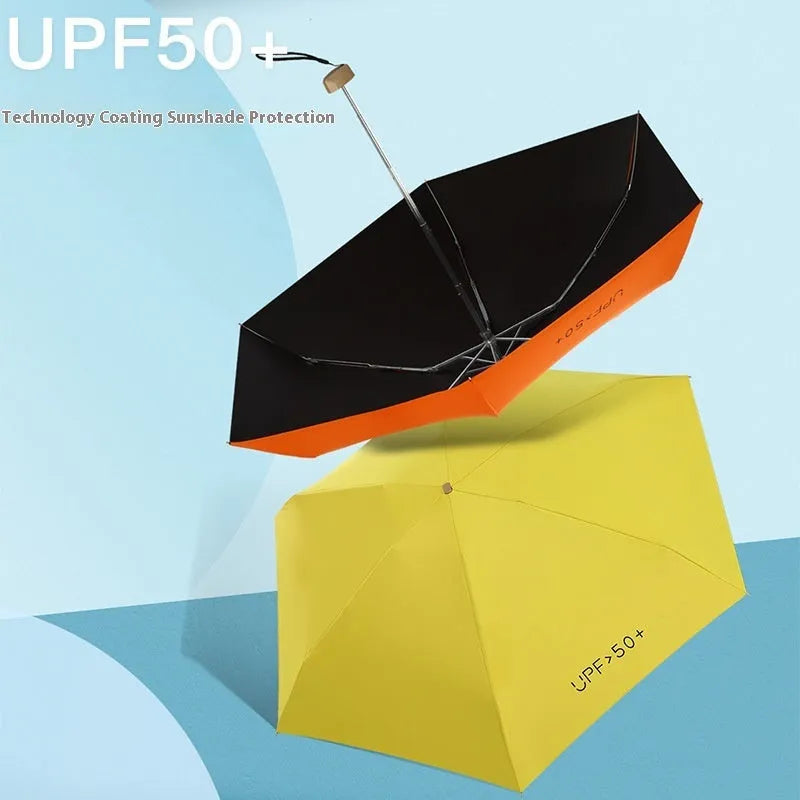 Compact folded five-fold sun umbrella with alloy ribs and NC fabric canopy