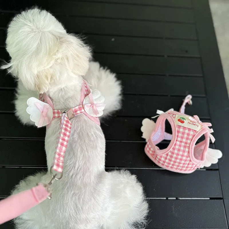 Cotton chest and back dog harness with hand holding rope for small dogs in pink or black