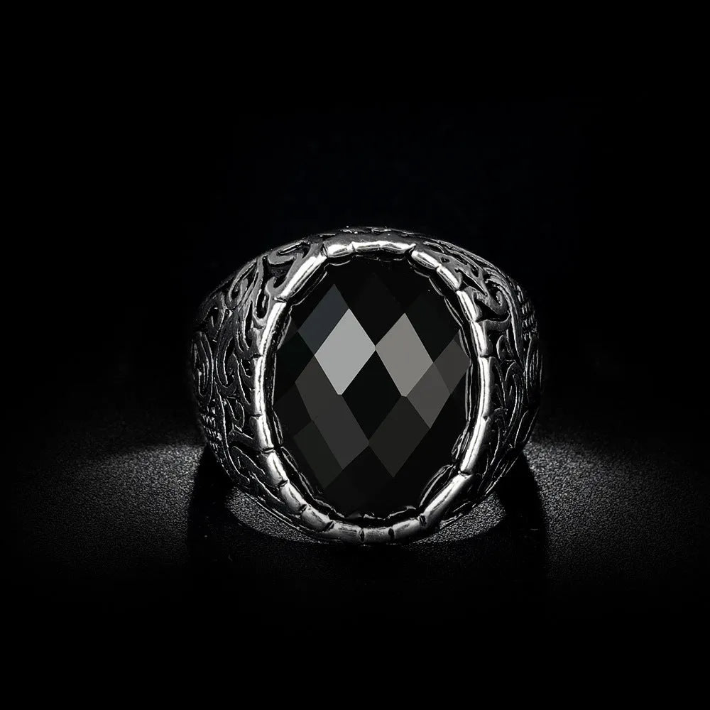 Men's multi-cut big gem ring in ancient gold, alloy electroplated finish, geometric shape, size No.8