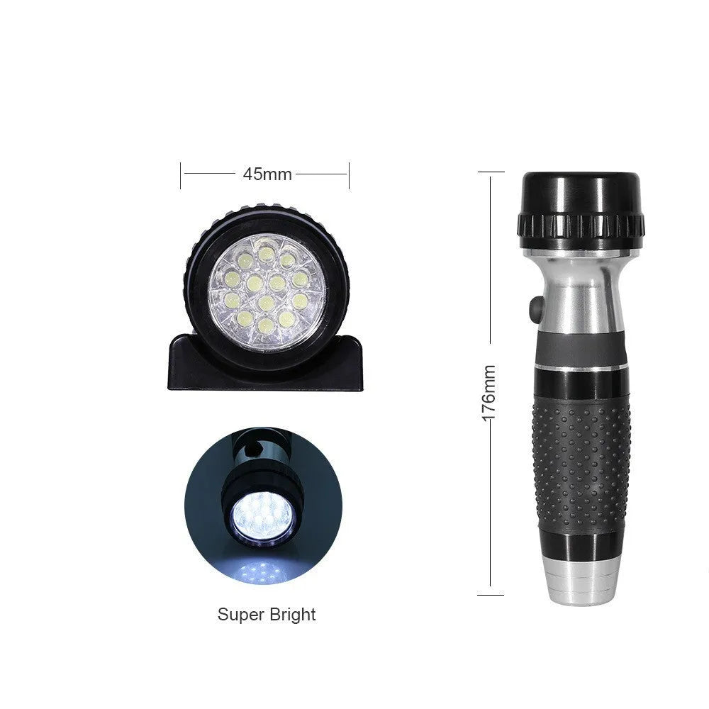 Rechargeable wall mounted black aluminium flashlight with 13 white LEDs on base
