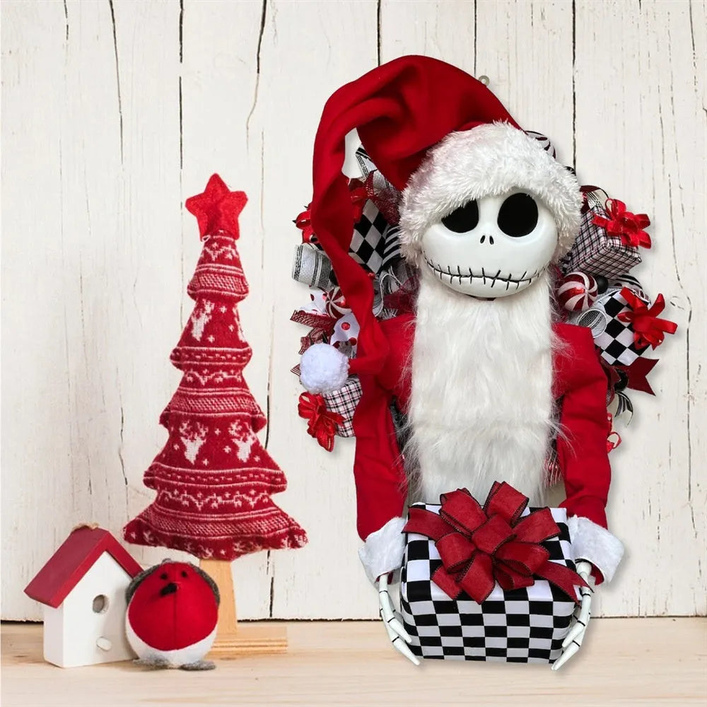 Three-dimensional Jack doll garland with wooden and cloth construction for holiday family show window decoration