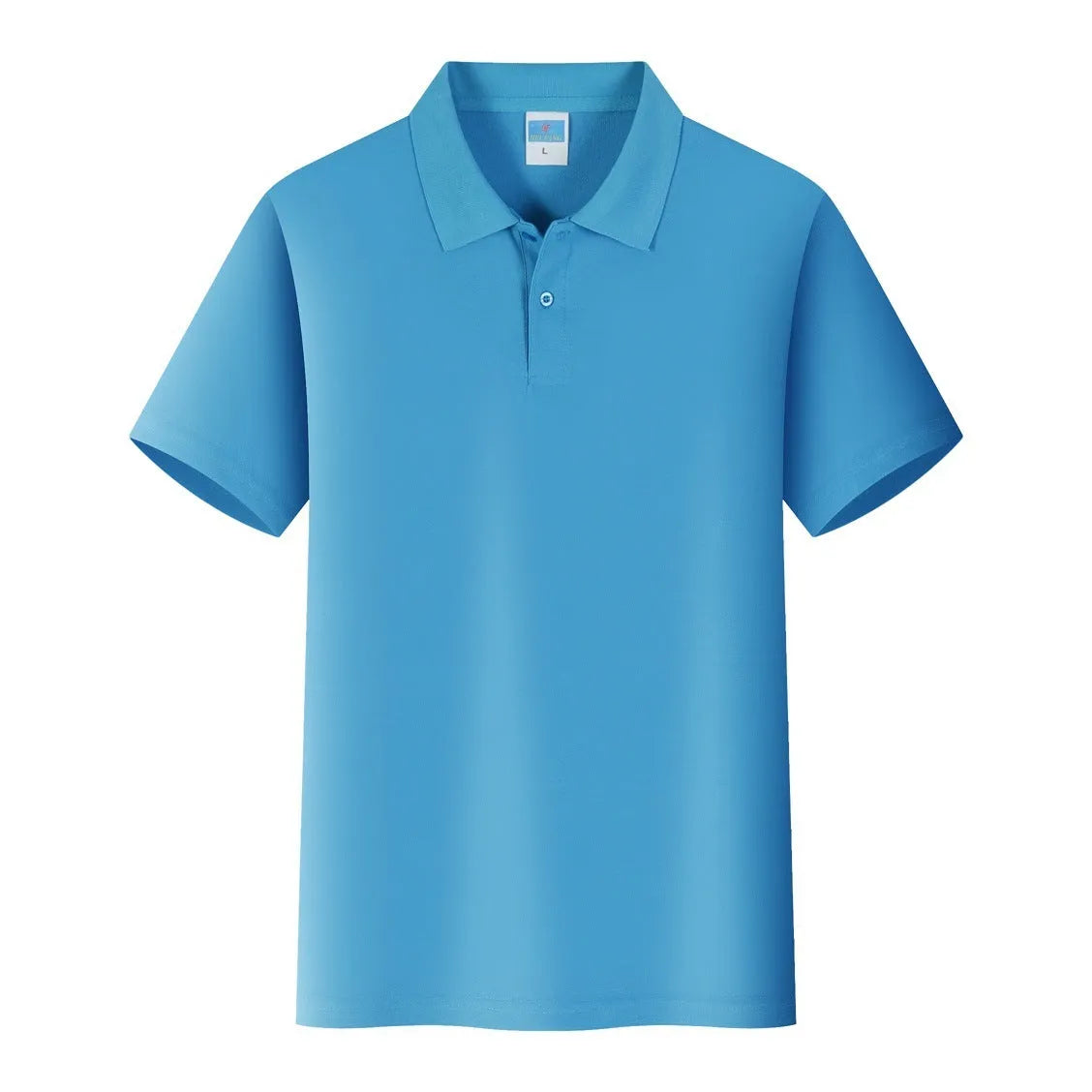Short-sleeved cotton advertising work shirt on a hanger, straight fit, for custom embroidery.