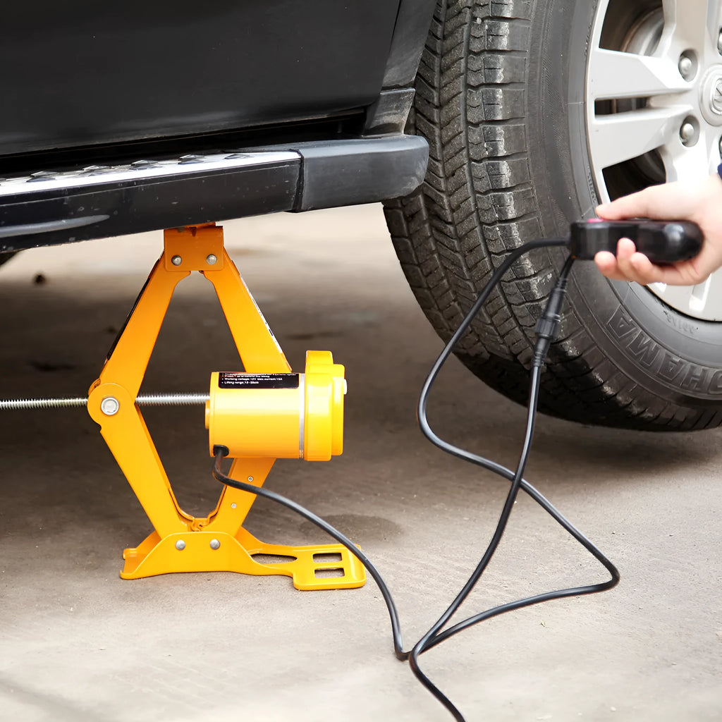TY002 electric hydraulic car jack kit with a 2-tonne capacity on a grey background.