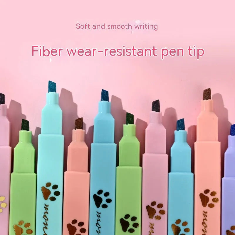 Cat's Paw box of six fluorescent marking pens with oblique heads in assorted colours.