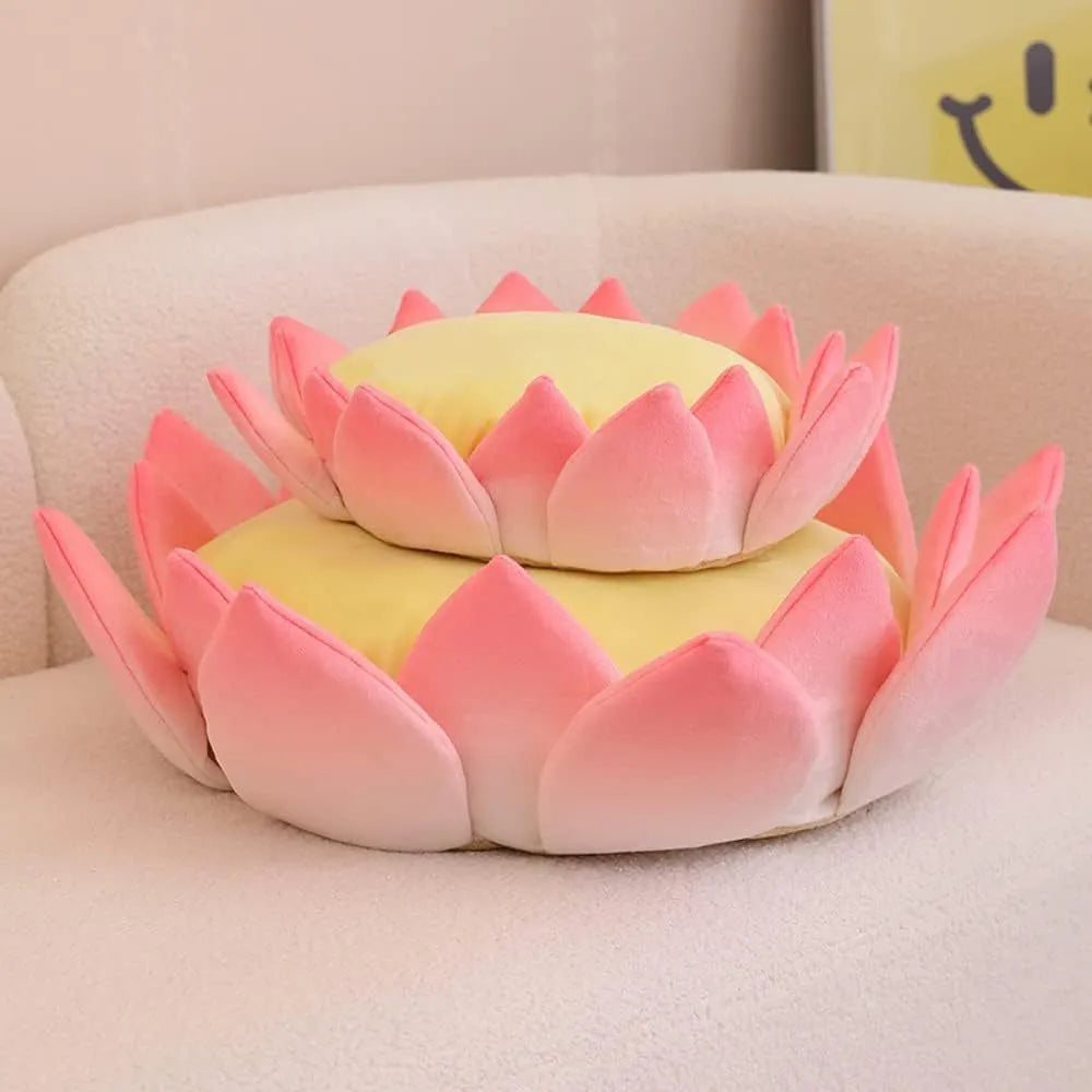 Non-slip lotus cat bed cushion in crystal velvet fabric, 62cm diameter, side view showing shape