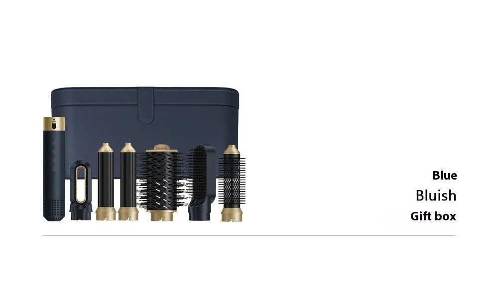 Electric 6-in-1 multifunctional hot air comb for curling and straightening hair, with leather case and plug adapters