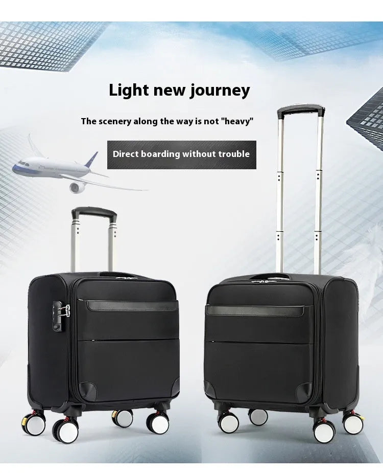 18 inch black Oxford cloth business travel suitcase with universal wheels and retractable handle