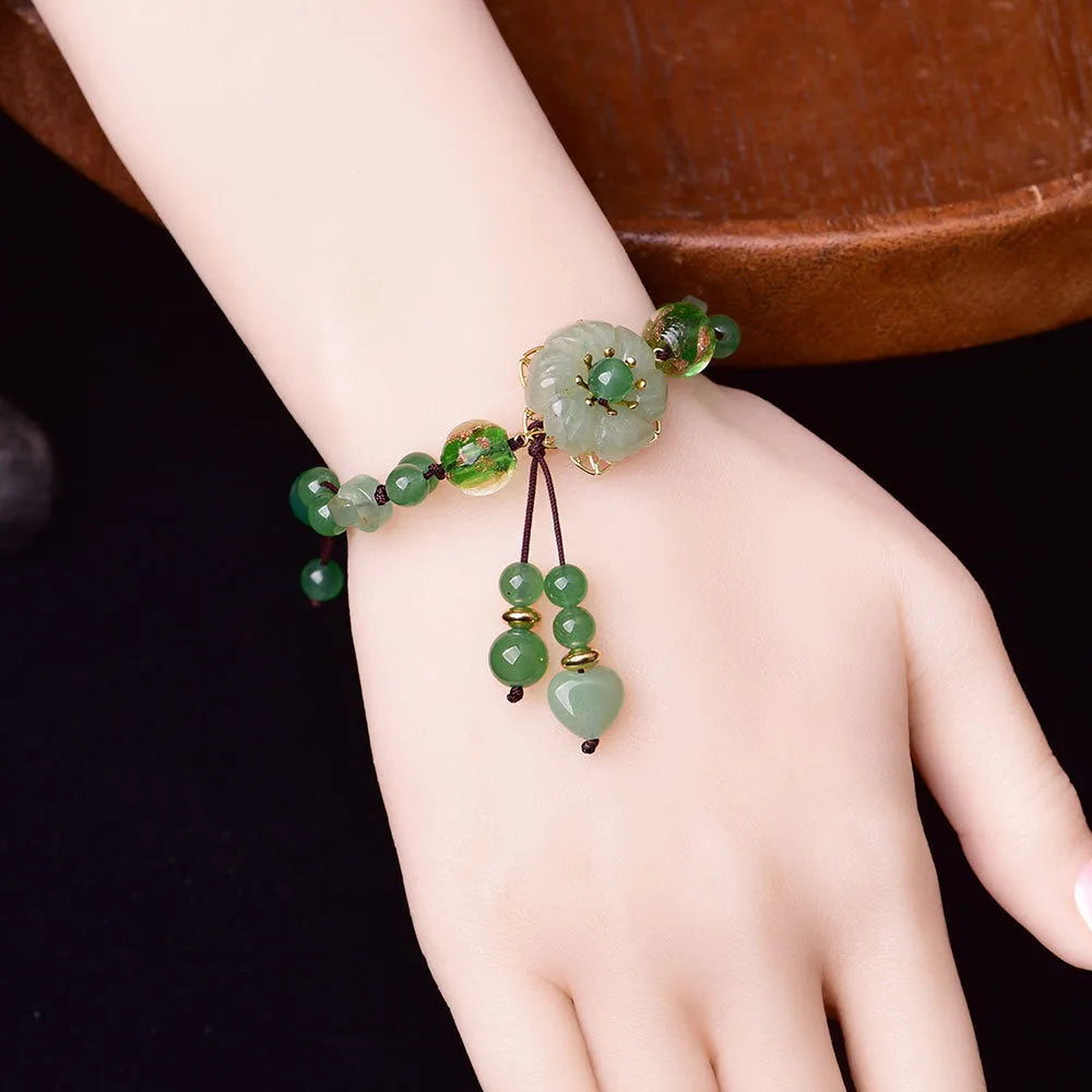 Hand-woven Chinese style bracelet with auspicious patterns in flower shape, mixed material, two colour options