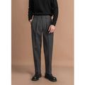 Men's straight leg polyester trousers in black, brown, dark grey and khaki colours