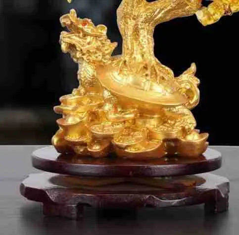 Citrine coloured resin Feng Shui money tree ornament with small water turtle design