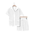 Women's see-through short sleeve cardigan and matching shorts set in Lake Blue for summer beach leisure