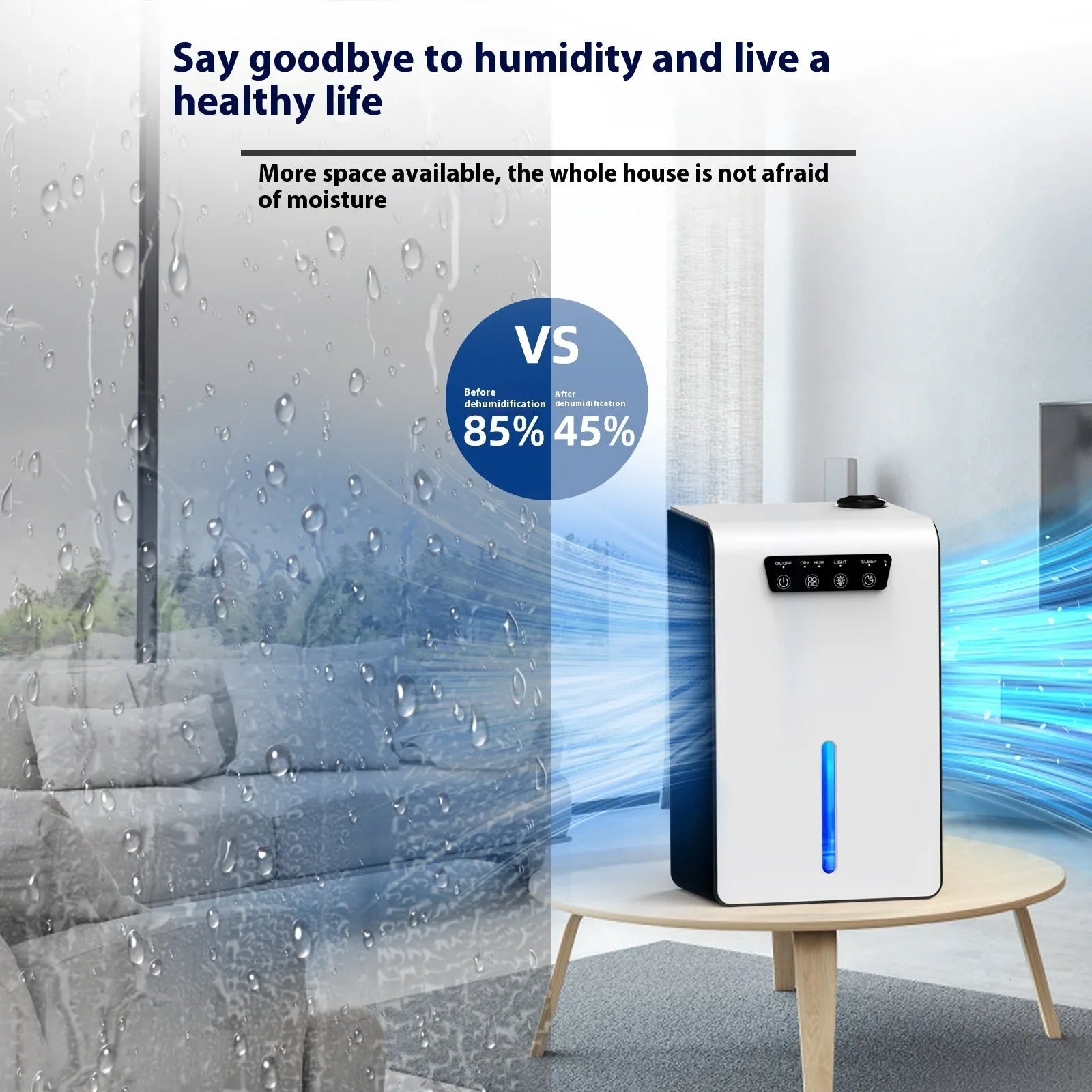 Milky white compact household dehumidifier for 10-20 square metre bedrooms