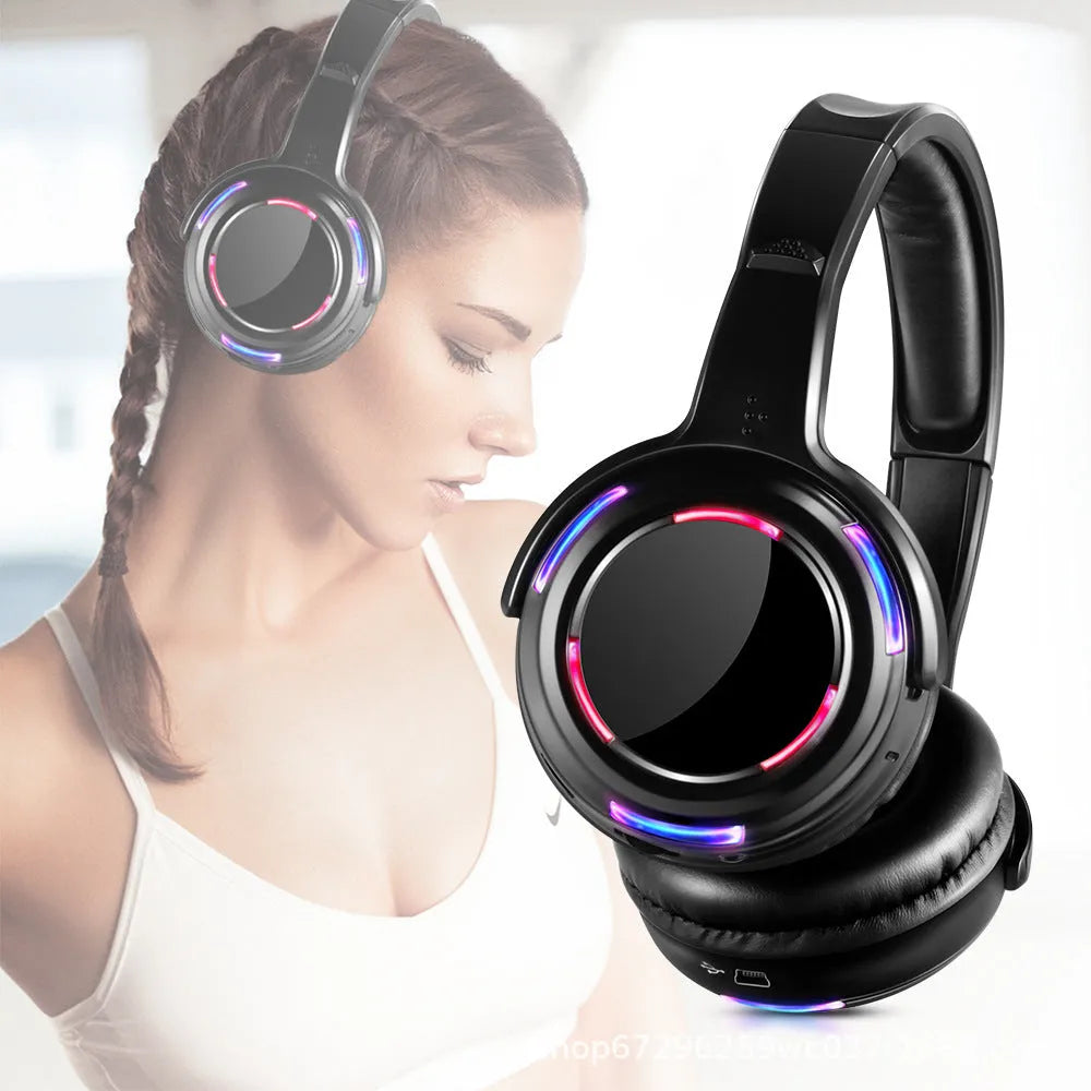 Black over-ear silent disco headphones with 3 metre cable and rechargeable battery for wireless party events