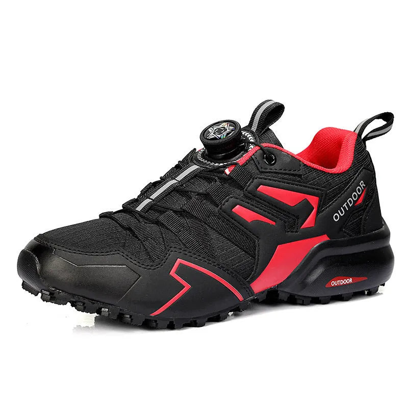 Men's beige elastic band hiking shoes with a synthetic leather upper and rubber sole.