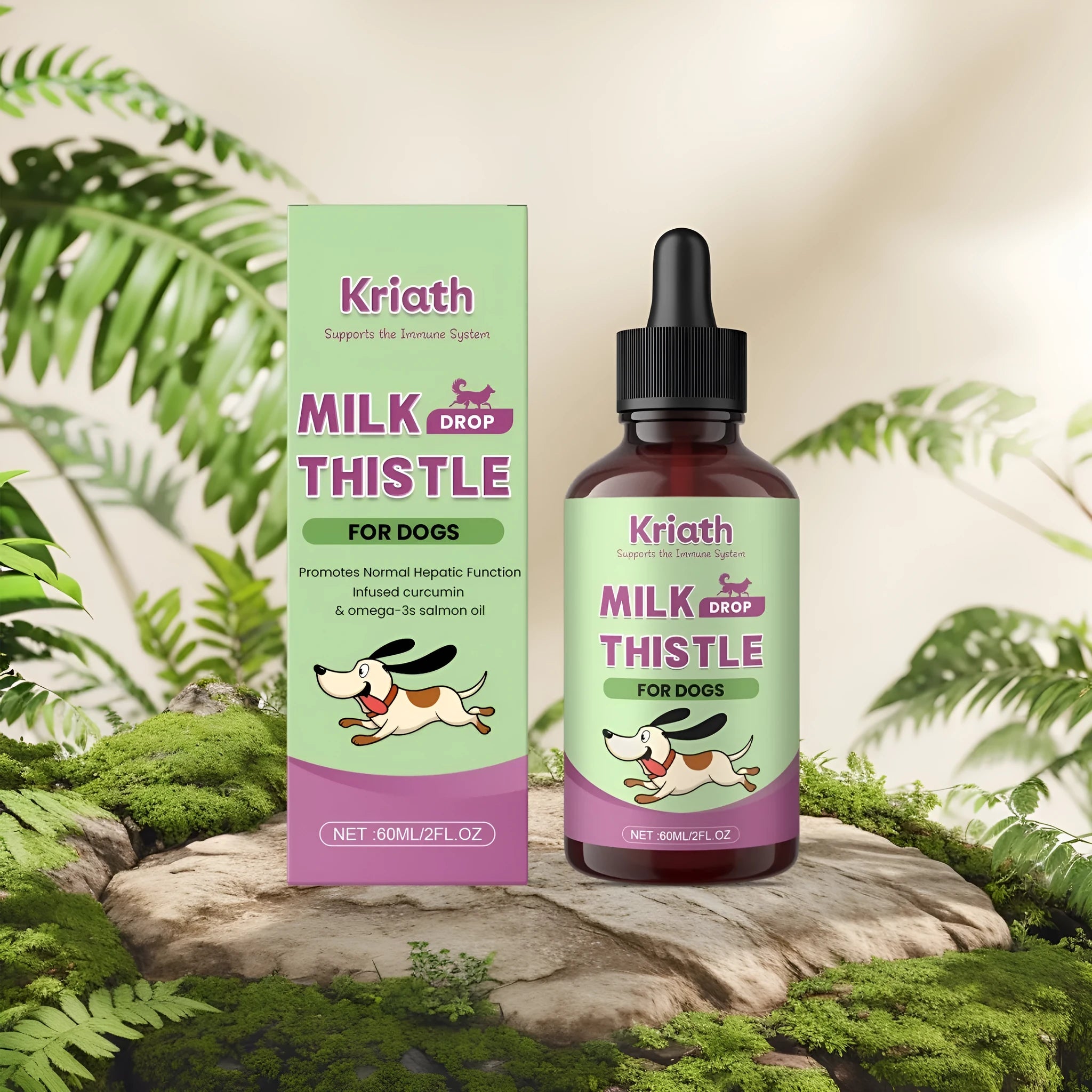 60ml bottle of dog milk thistle extract and turmeric nutrient supplement liquid