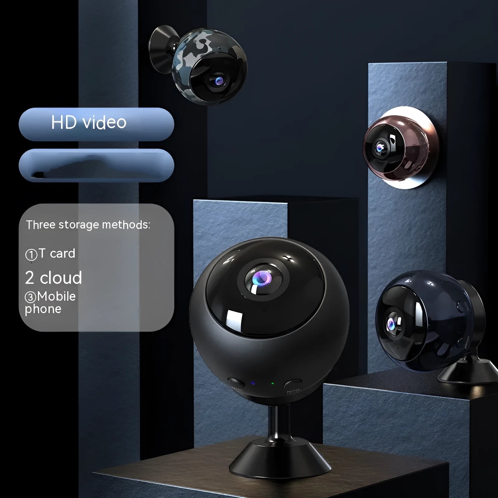 1080p wireless WIFI surveillance camera with ABS housing showing front lens and connection ports
