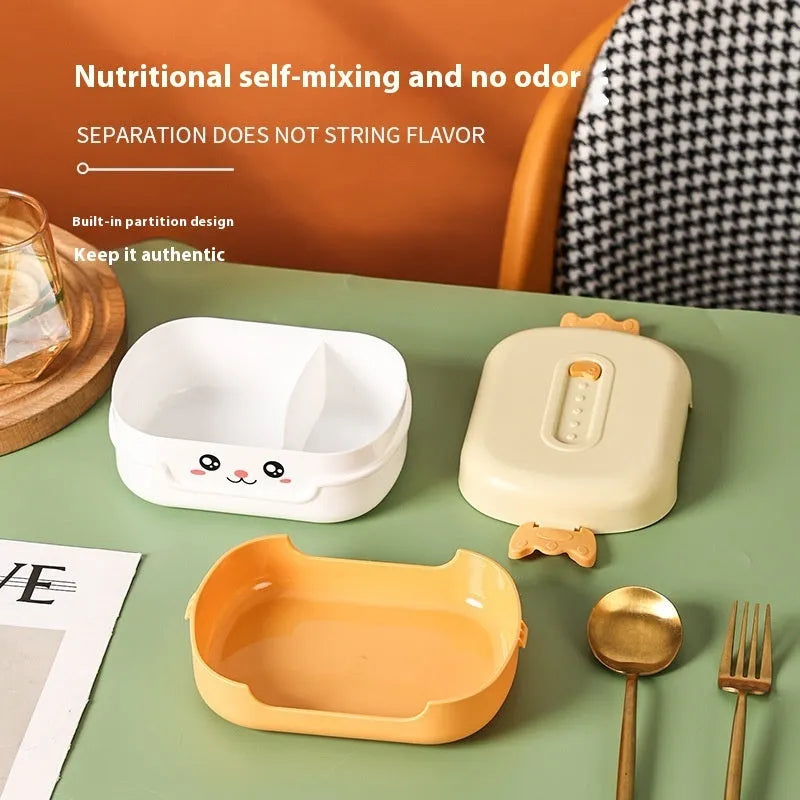 Square plastic divided lunch box for students with 301-500ml capacity and microwave-safe construction