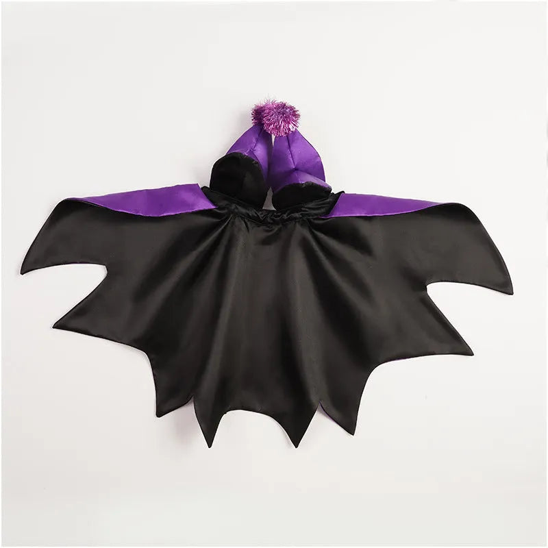 Halloween pet demon cloak and horn hat costume in polyester bat cape style for cats and dogs