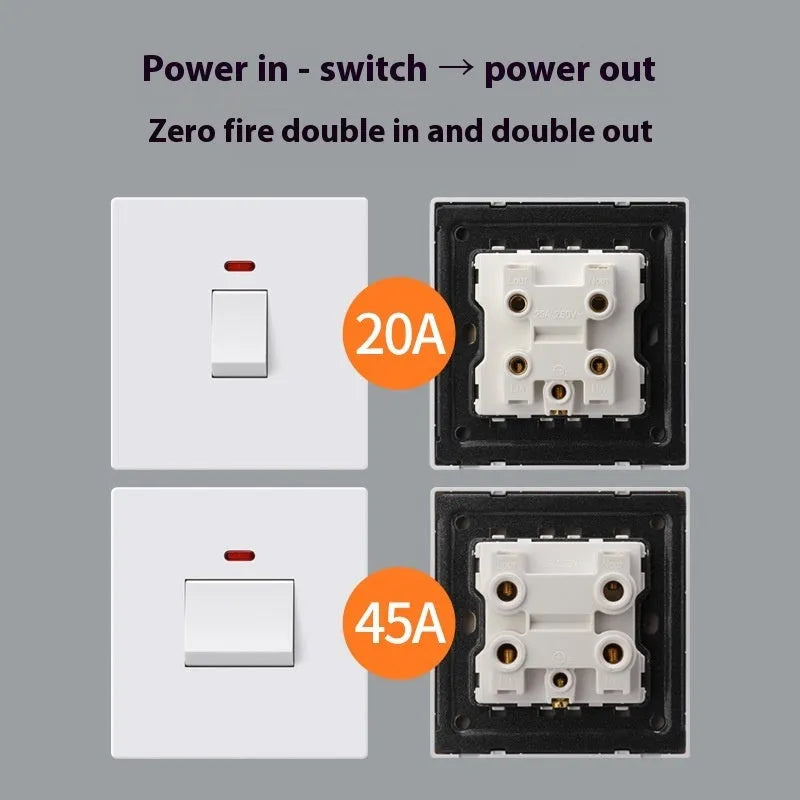 Gold illuminated double pole electrical switch for water heaters and air conditioners