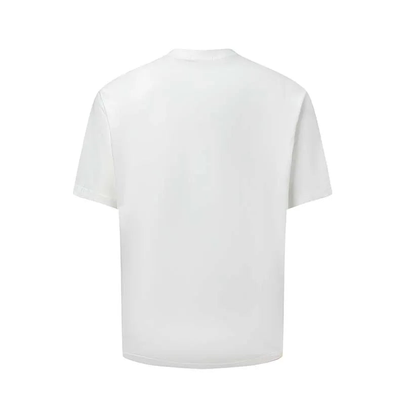 Men's blue loose fit cotton blend T-shirt featuring a large American retro style white letter print on the front.