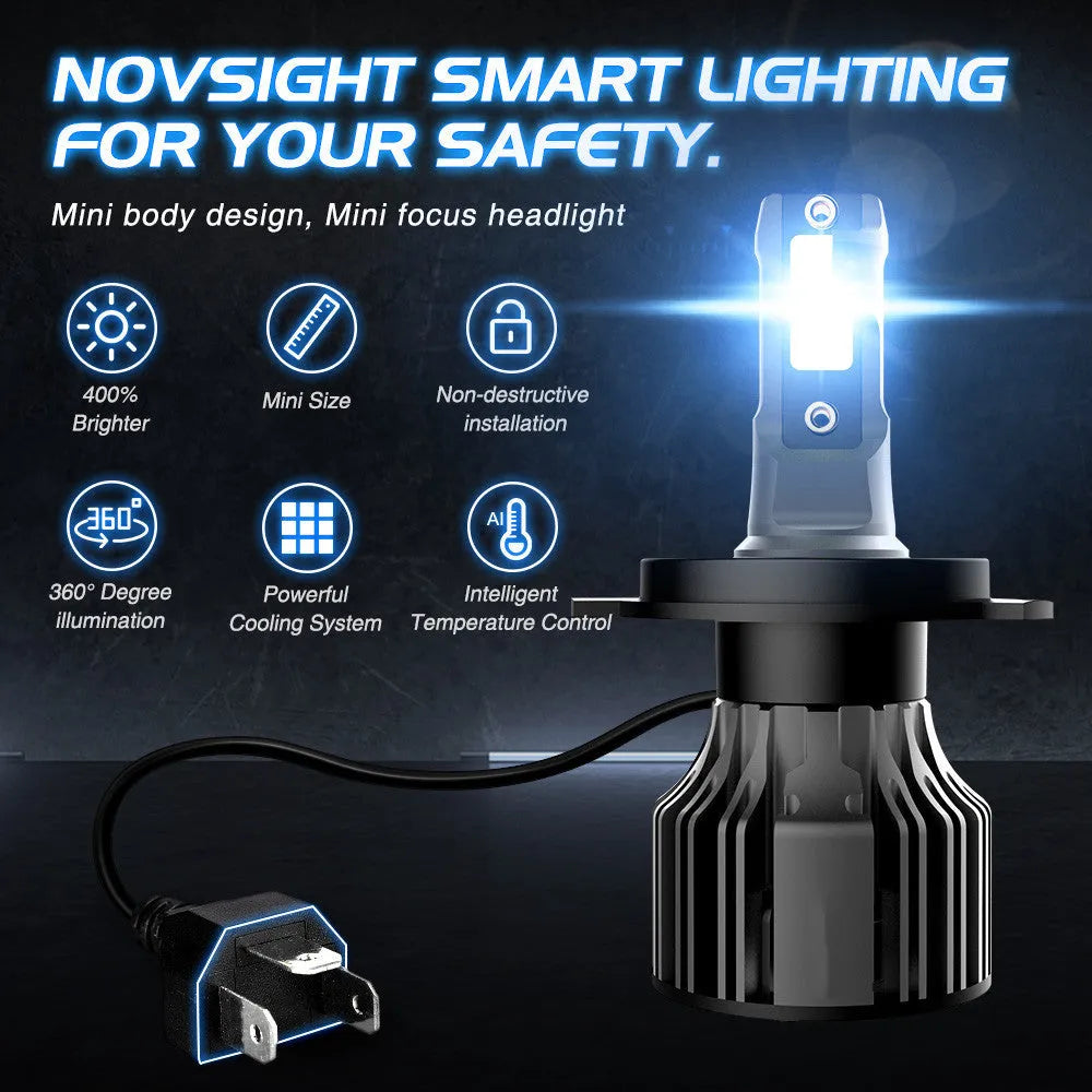 72W 6000K white LED car headlight bulb with adjustable chuck for H7 H11 9005 fitments