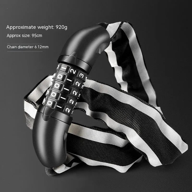 Mountain bike chain lock with 95cm zinc alloy chain in black colour with password dial