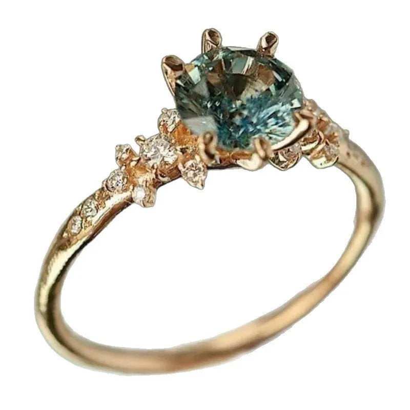 Creative geometric gold claw ring with zircon stones and chamfered square pattern