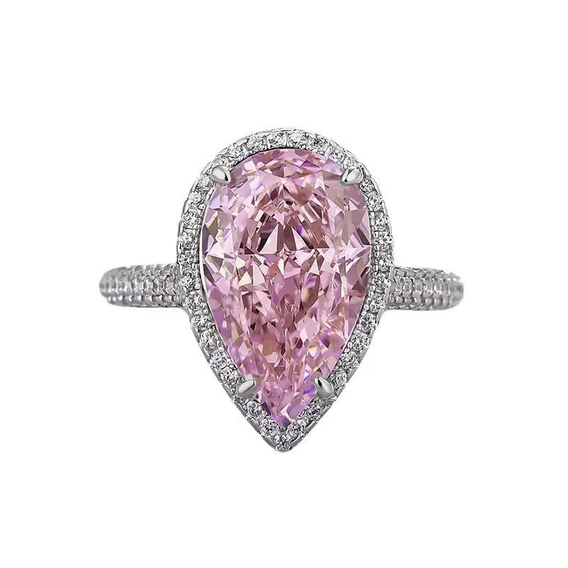 Inlaid zircon copper fashion ring for women, pink colour, size No 7
