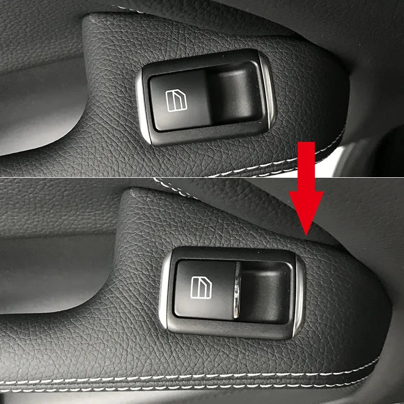 Black glitter decorative sticker for car window lift button on ABS plastic backing.