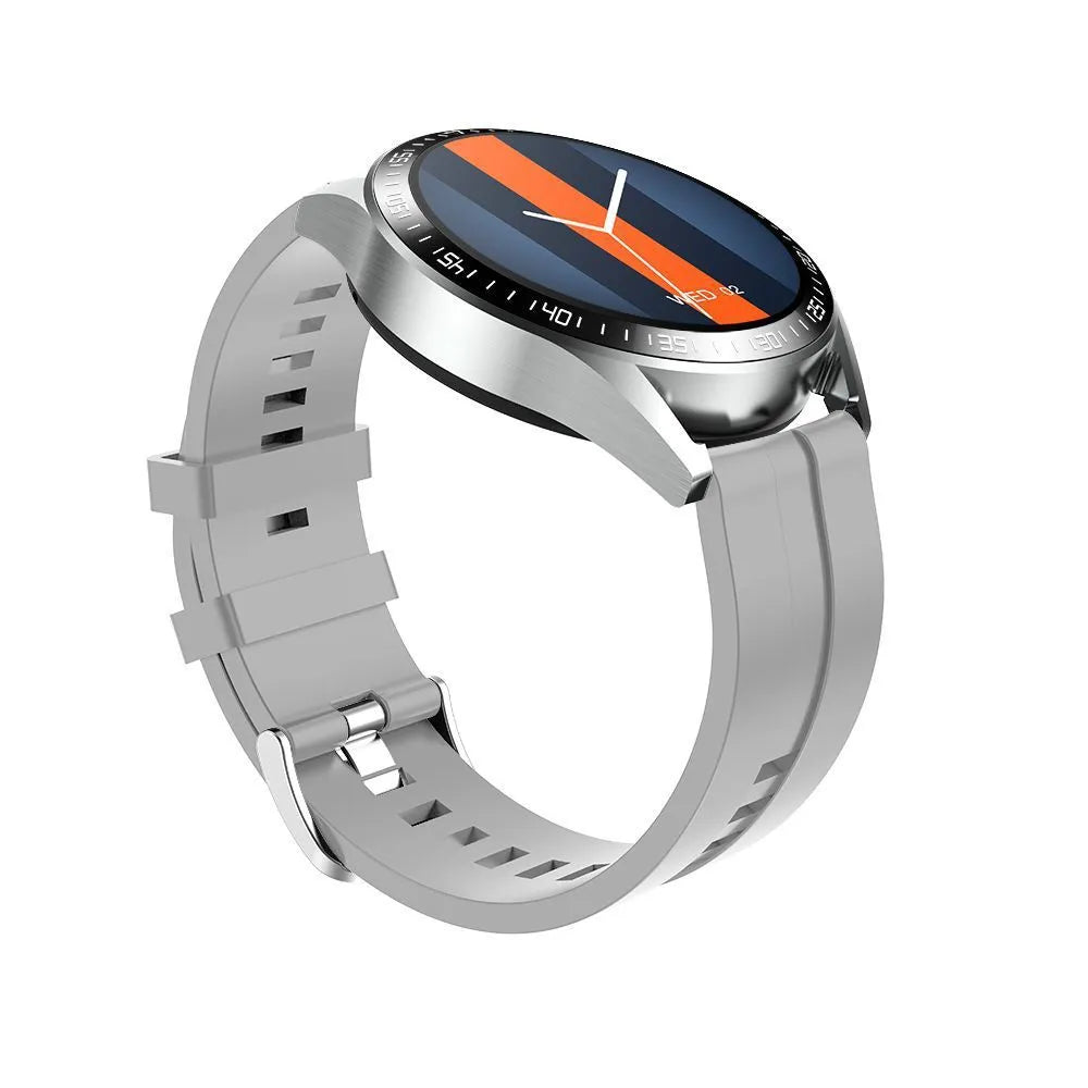 GS3 Max black smartwatch with silicone strap showing health stats on its IPS screen