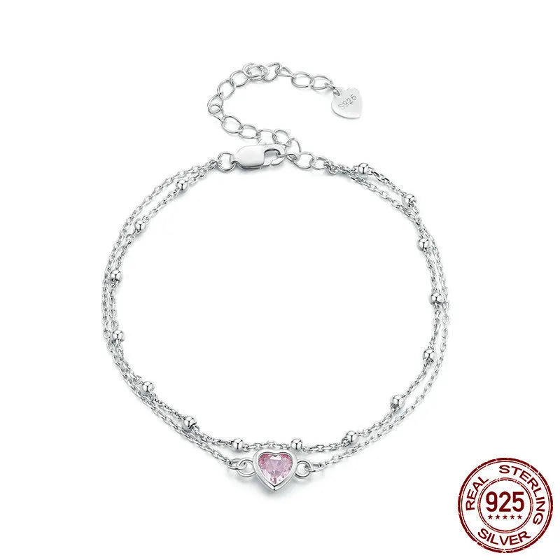 925 sterling silver bracelet with heart pendant and adjustable chain for women