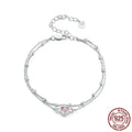 925 sterling silver bracelet with heart pendant and adjustable chain for women