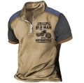 Men's grey casual polo shirt with lapel detail, zipper decoration, and digital letter printing on the front.