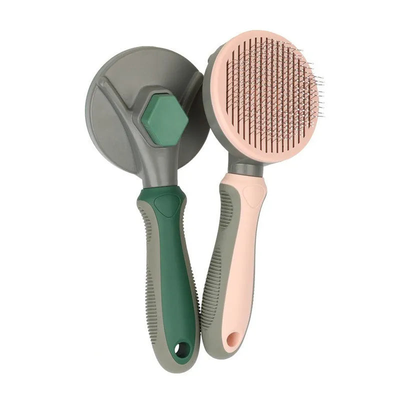 Automatic hair removal comb in green with stainless steel coarse needles, plastic and TPR body on white background