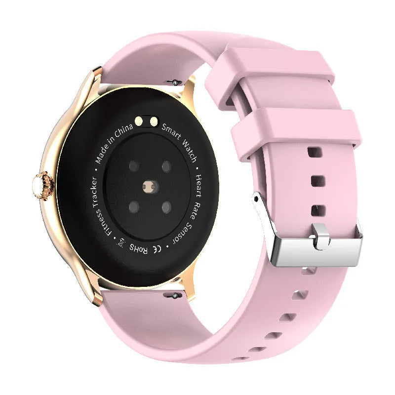 Circular smart sports watch with blood pressure monitoring on silicone wristband