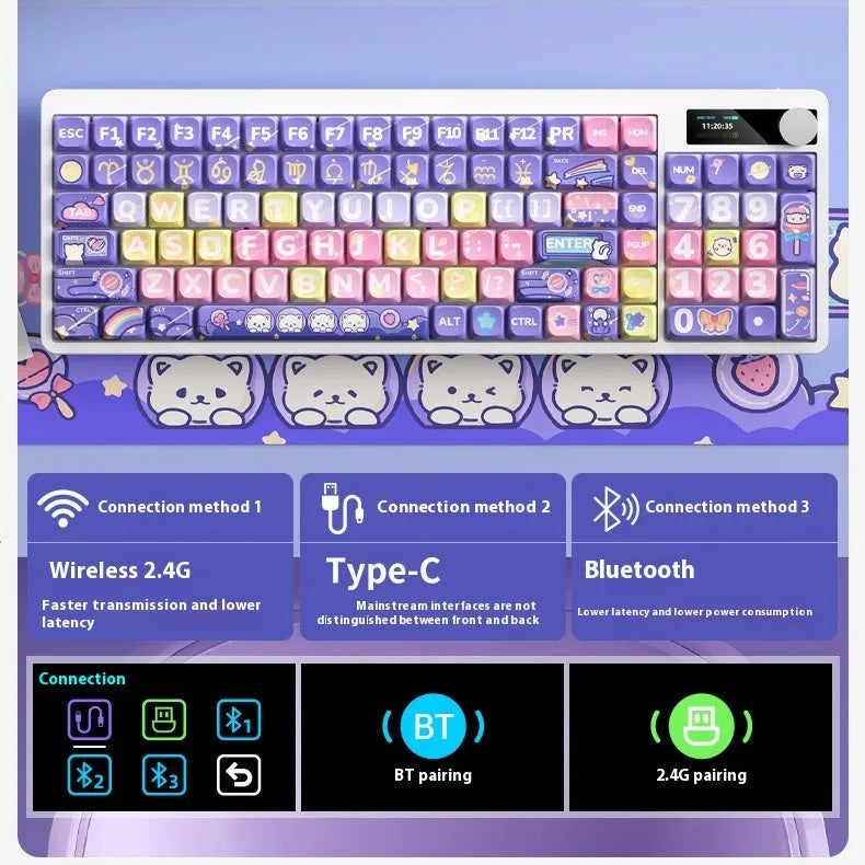 Black Iron Cow mechanical keyboard with RGB backlighting and full key layout on desk